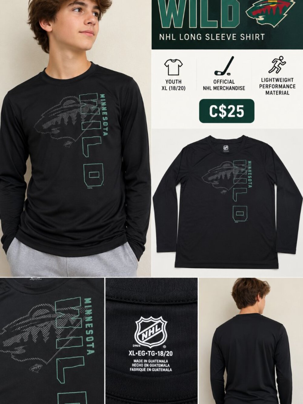Minnesota Wild NHL Long Sleeve Shirt Youth XL 18/20